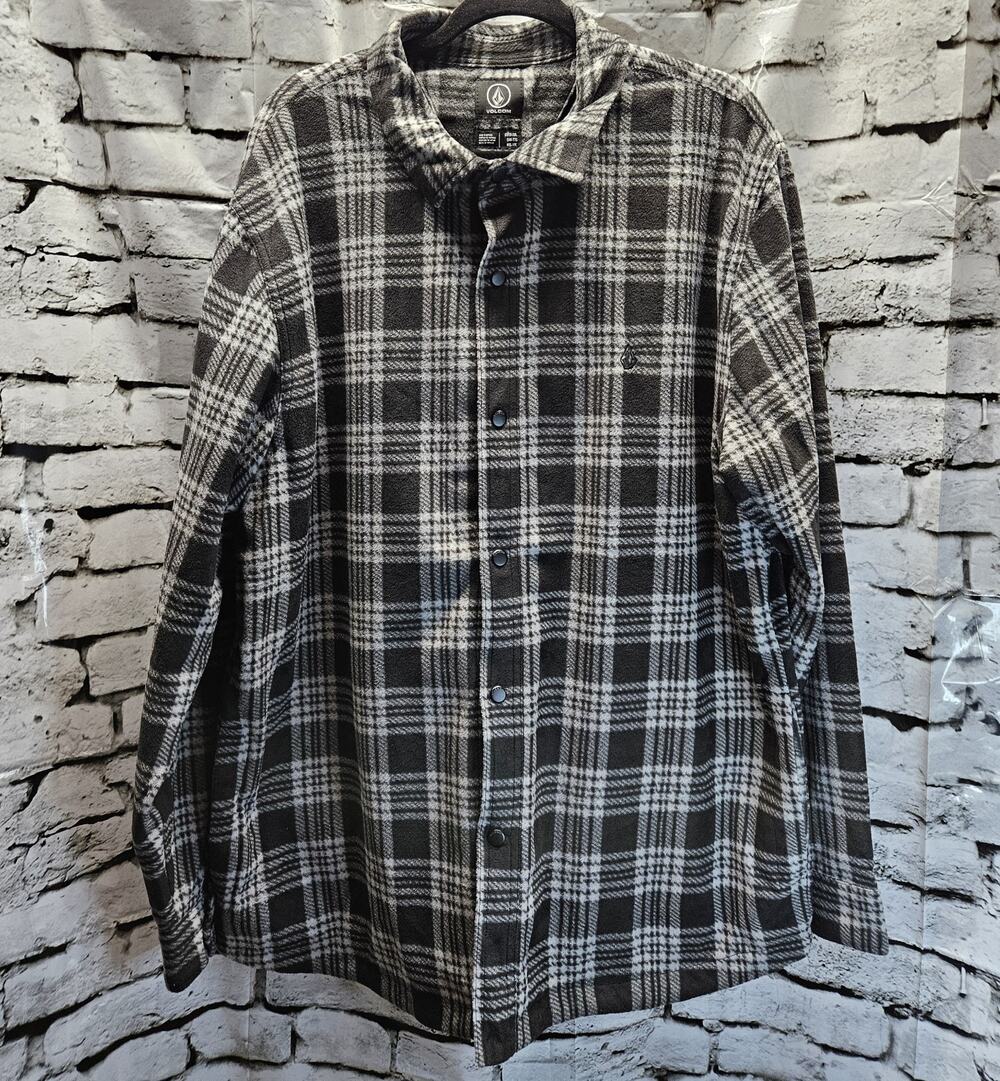 VOLCOM Flannel Insulated Jacket Gray And Black Men's Plaid Size XXL
